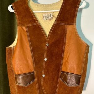 Vintage 70s Brown and Tan Suede/Genuine Leather Vest